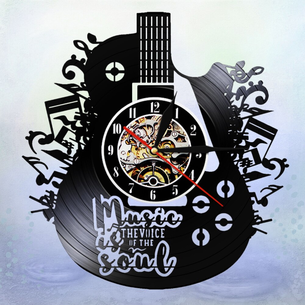 Reloj de pared de vinilo con forma de guitarra, colgante, , LED decorativo, sin lámpara, 1 ud.