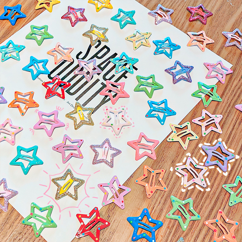 10 Uds. Nueva para chicas, horquillas bonitas con forma de gota de agua y estrella colorida, adorno para el cabello para niños, pasadores con Clip, accesorios para el cabello