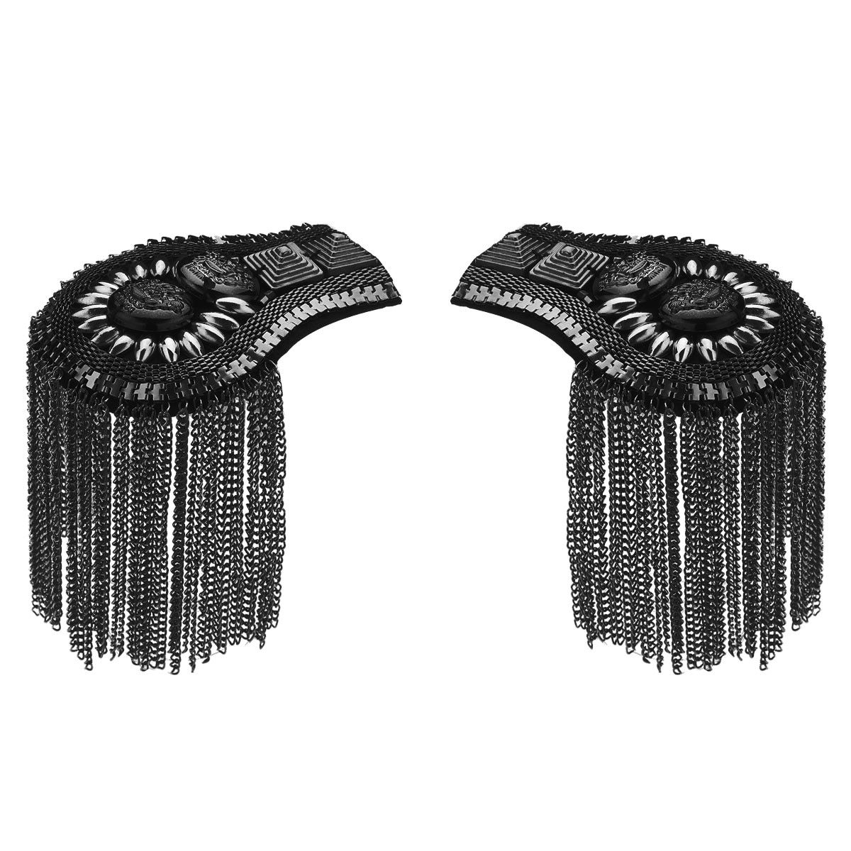 Unisex Handgemaakte Epauletten Vintage Gothic Punk Epauletten Kleding Decor Epaulet Accessoires Schouder Board Badge Diy Sieraden: Black Short Tassel