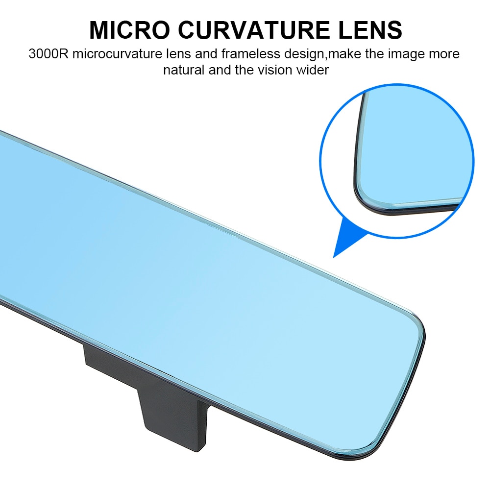 Car Interior Rear View Mirror Anti-glare Wide-angle 2.5D Full Screen HD Glass 3000R Micro Curvature Lens Blue Frameless Mirror