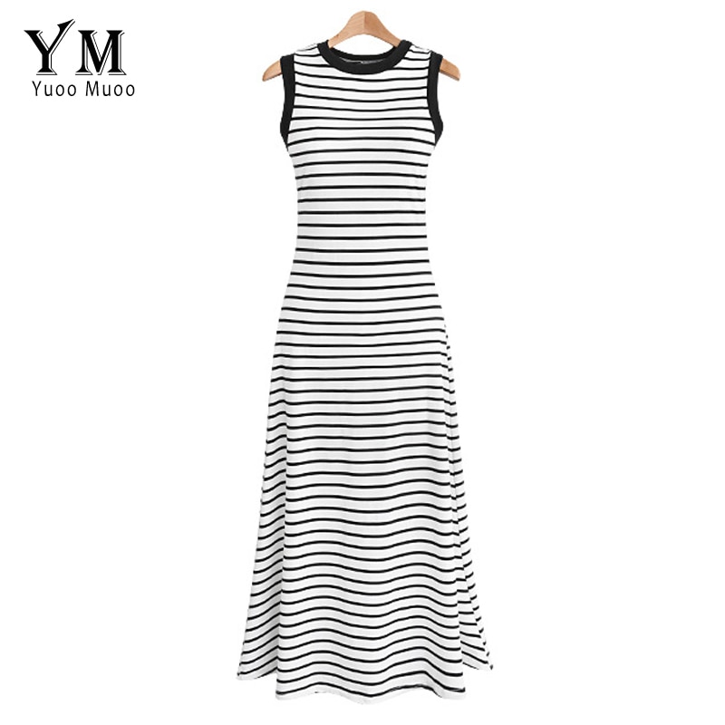 Yuoomuoo plus size lang sommer kvinder kjole hvid sort stribet afslappet maxi tank kjole a line strand kjole streetwear