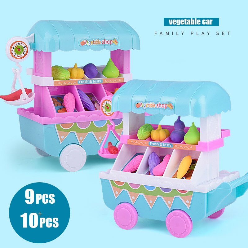 Coolplay Simulatie Mini Muziek Groente Winkelwagen Kinderen Speelhuis Trolleys Speelgoed Mini Trolleys Fruit Groente Kookgerei: Vegetables