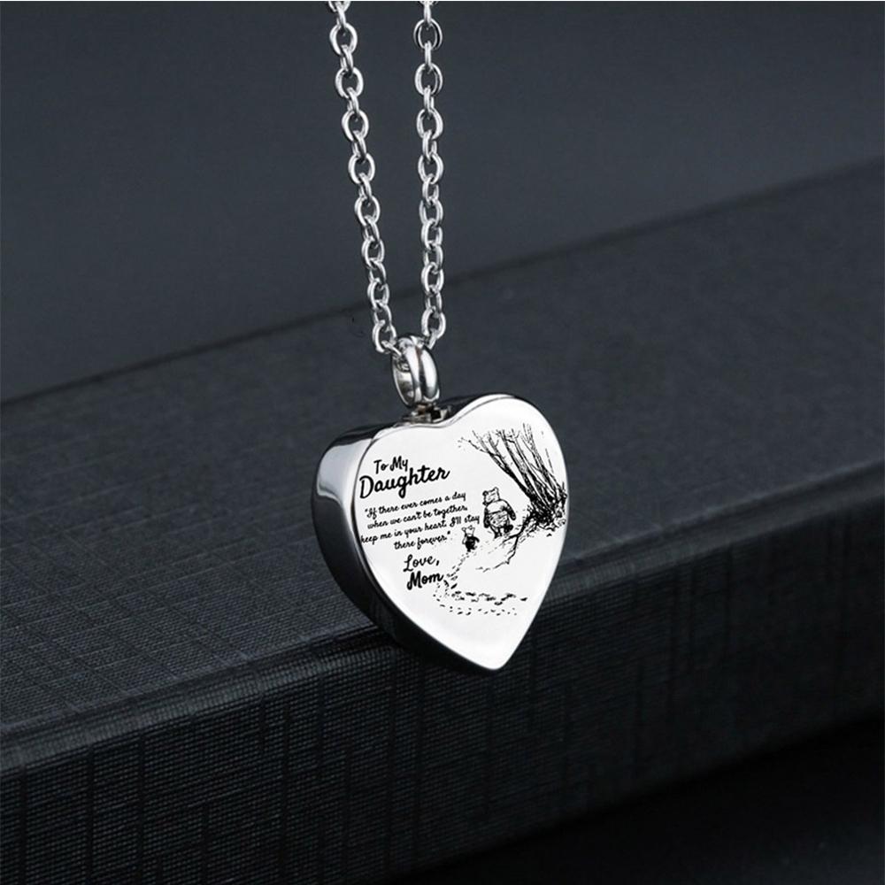 To My Daughter Heart Cremation Urn Necklace for Ashes Urn Jewelry, Carved Locket Stainless Steel Memorial Pendant From Mom& Dad