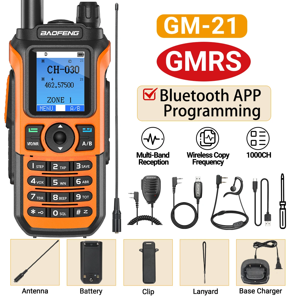 Baofeng GM-21 Walkie Talkie GMRS Transceiver Bluetooth Wireless Programing Multi-Band Receiving AM FM Type-c Charger Radio: PURPLE / US