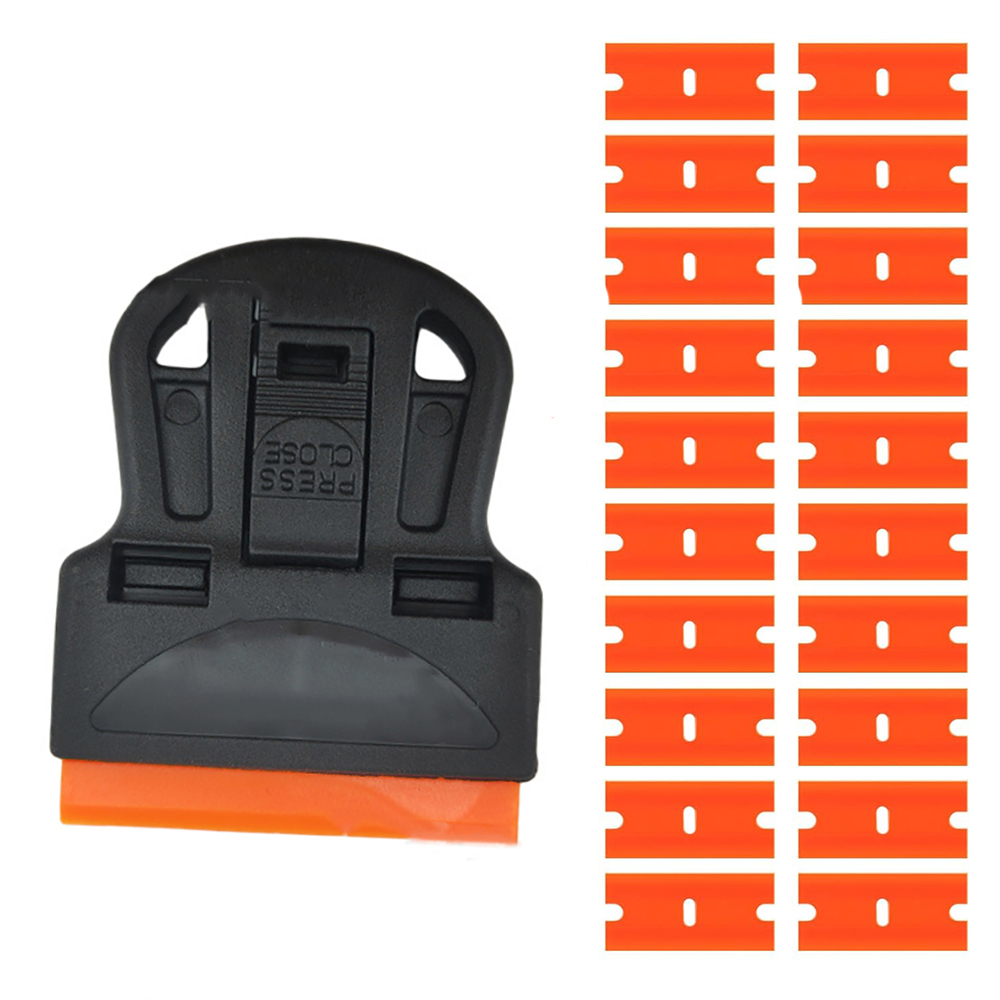 21 Stuks/Set Scheermesje Schraper Voor Autoruit Glas Schoonmaak Schep Lijm Stickers Remover Keramische Kookplaat Oven Schoon Vinyl Spatel: Rood