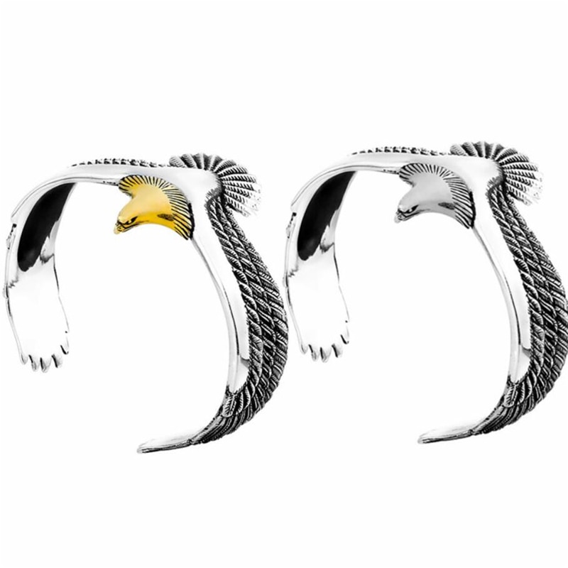 Sole Memory-Pulseras ajustables para hombre y mujer, de plumas de águila Retro, Plata tailandesa, Color plateado, SBR250