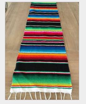 35*210cm regnbue bordløber stribe bordløbere med kvast mexicansk dug til bryllupsfest bomuldsdug flag: Sort