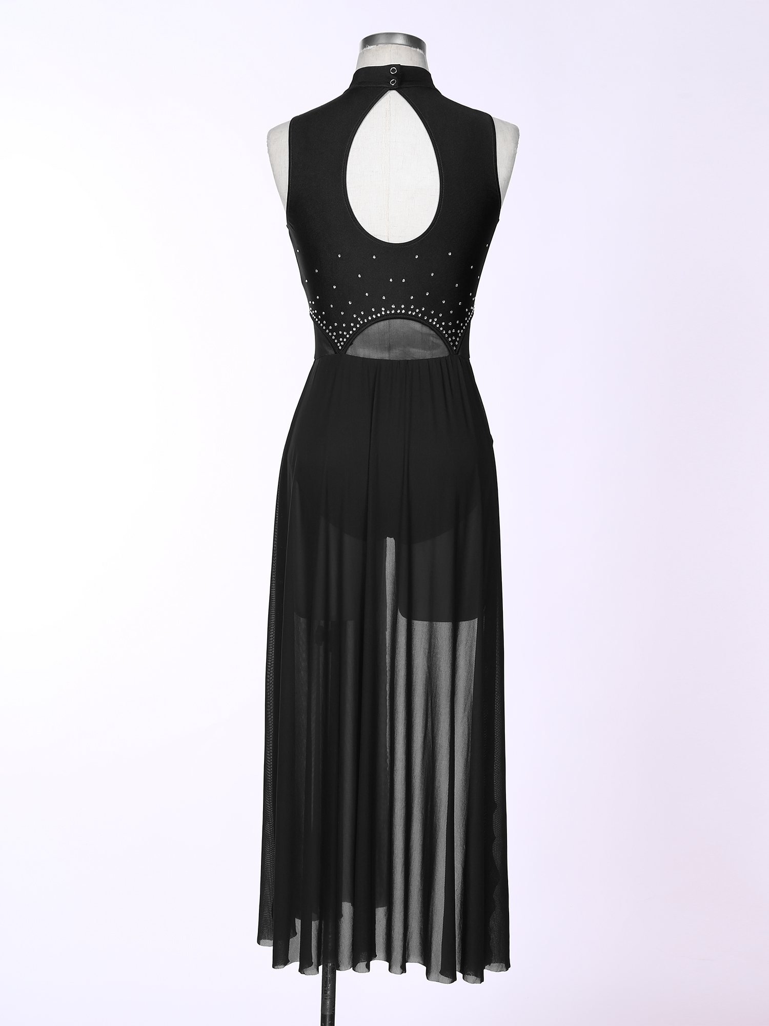 Robe de spectacle de danse lyrique moderne pour femmes, sans manches, fendue avec strass, robes Maxi transparentes, justaucorps de gymnastique de Ballet, vêtements de danse