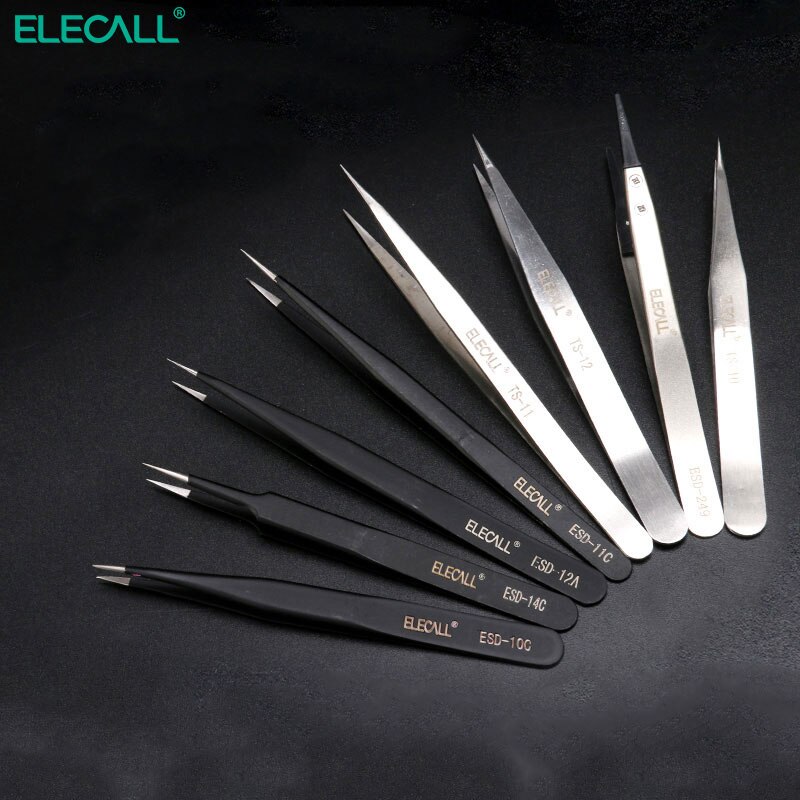 Anti-static Tweezer ESD Stainless Steel Tweezers Maintenance Tools Industrial Precision Curved Straight Tweezers DIY