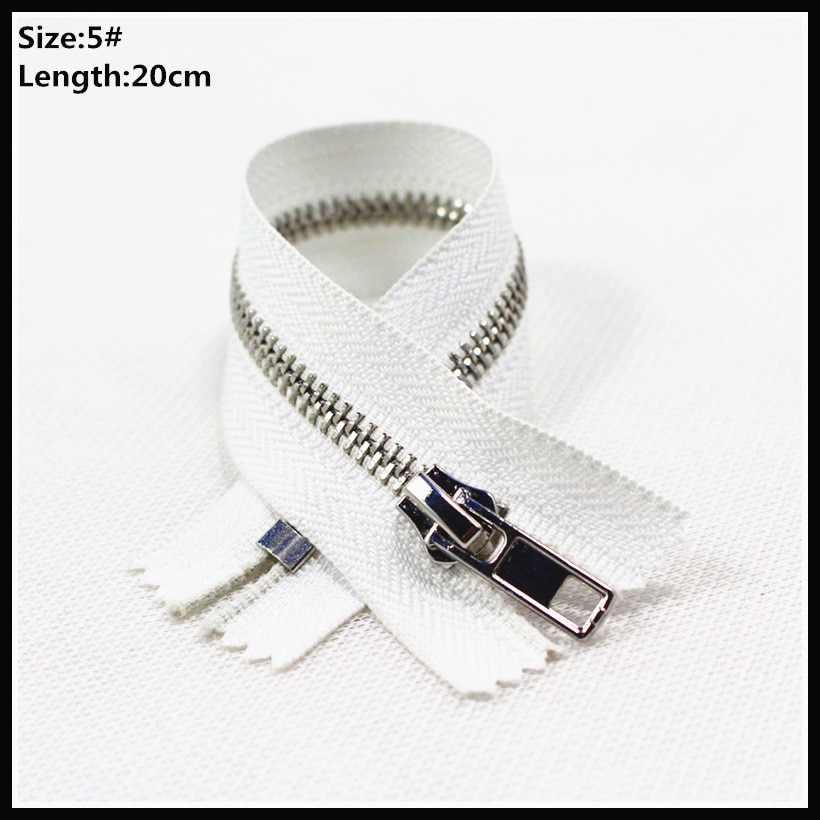 High 20cm 5# 20pcs/lot white Metal Zipper for Sewing zip Garment Accessories Jeans Zippers Cremalleras DIY tools zipper