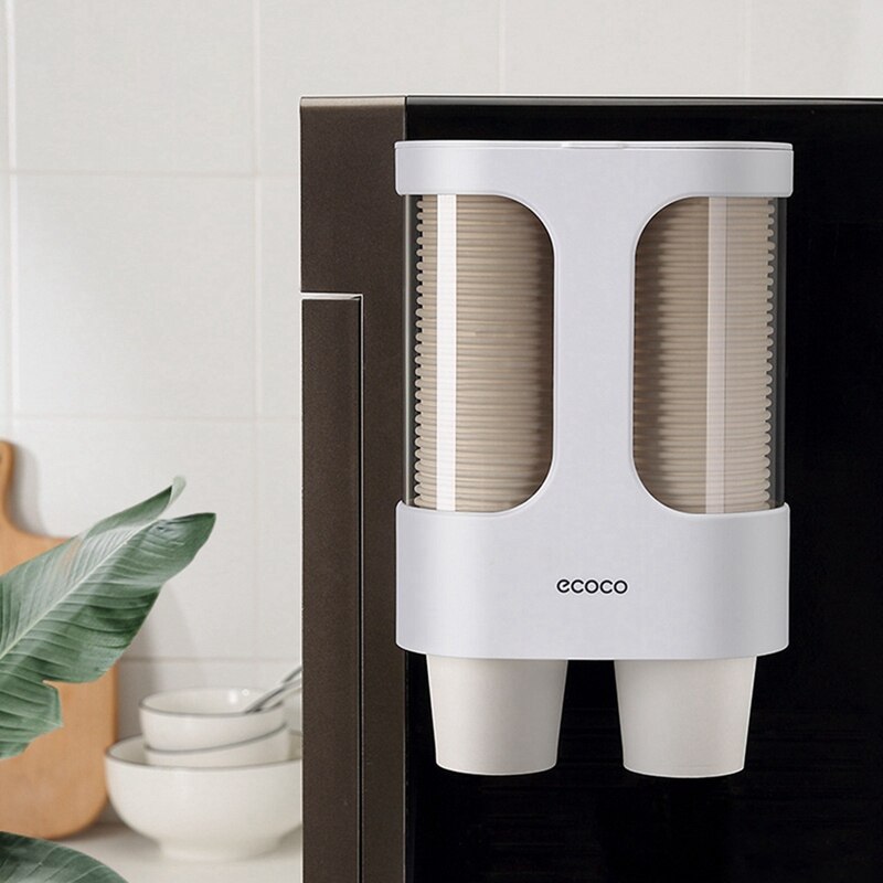 ECOCO Disposable Paper Cups Dispenser Plastic Cup Holder for Dispenser Wall Mounted Automatic Cup Storage Rack