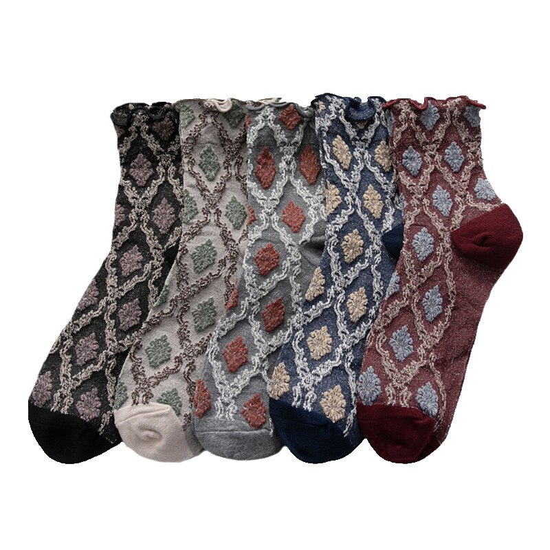 1 Pair Woman Autumn Winter Retro Ethnic Style Cotton Socks Girls Agaric Side Frilly Socks Loose Cotton Socks Warm Foot Socks