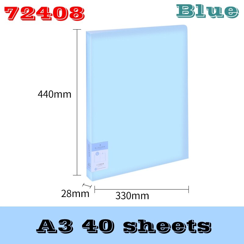 Deli 72408/72409 A3 Clear book clip files documents files storage folder date book 40 shees & 60 sheets 3 colors optional: 72408(40sheets)-Blue