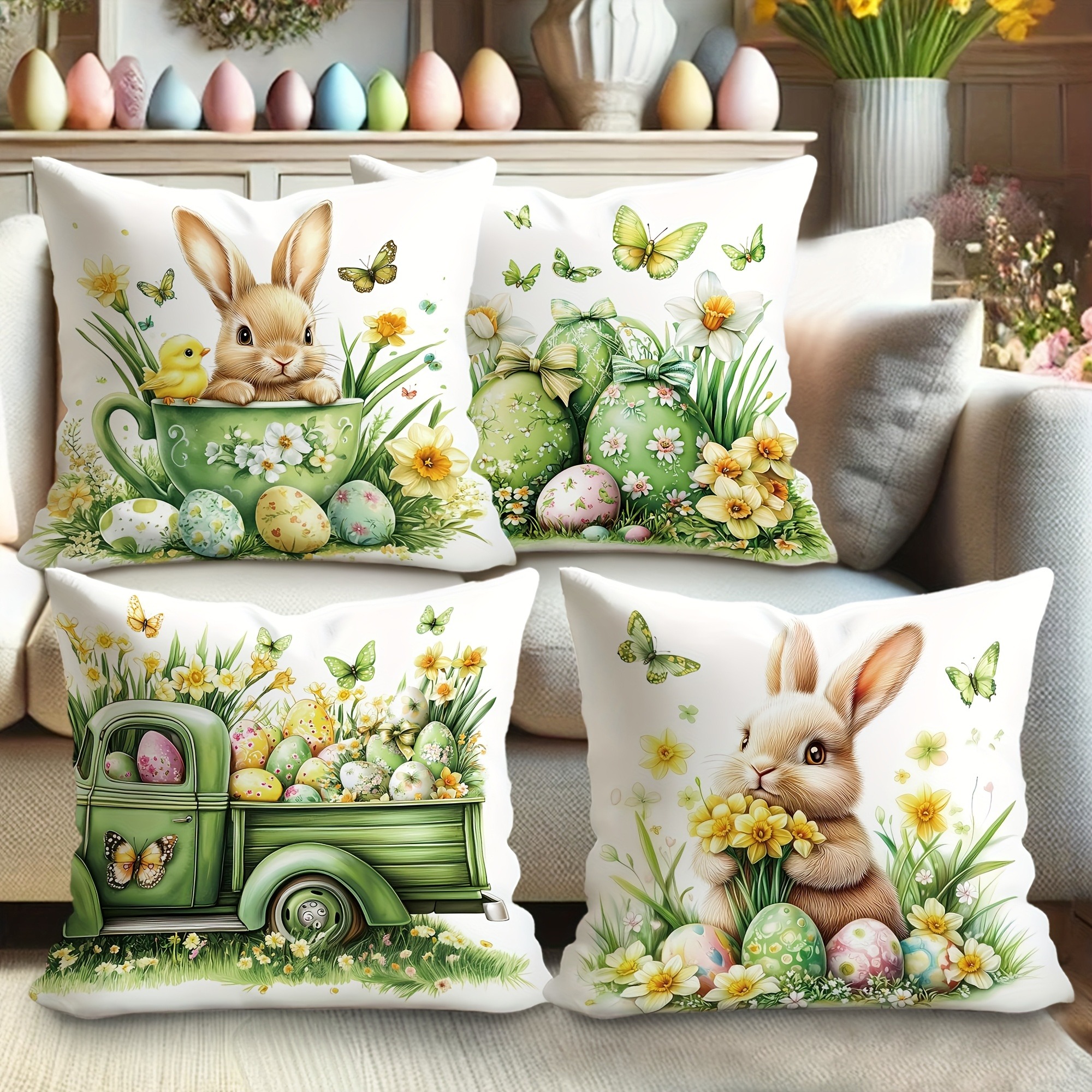 Patrón de Pascua decoración del hogar funda de almohada dormitorio sala de estar sofá decoración funda de cojín de poliéster con cremallera