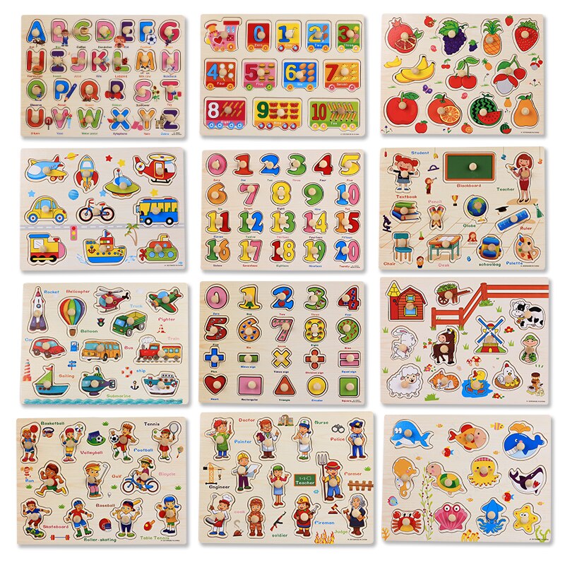 30cm Kid Early educational toys baby hand grasp wooden puzzle toy alphabet and digit learning education child wood jigsaw toy