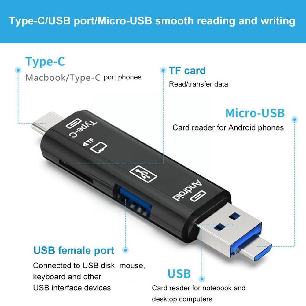 5in1 Multi Otg Card Reader Micro-sd / Sd Card / Usb Phone Reader Android Support Tf Universal Computer Type-c / / Type-c J0c6