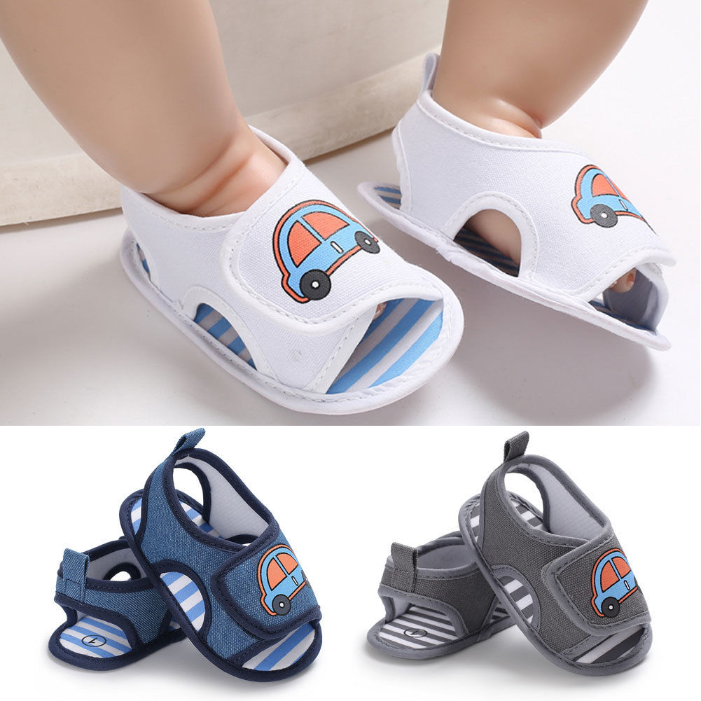 Neugeborenen Baby Jungen Mädchen Sommer Sandalen Nette Karikatur Auto Drucken Weiche Sohle Krippe Schuhe verstopft Kleinkind Prewalker Sandalen Schuhe