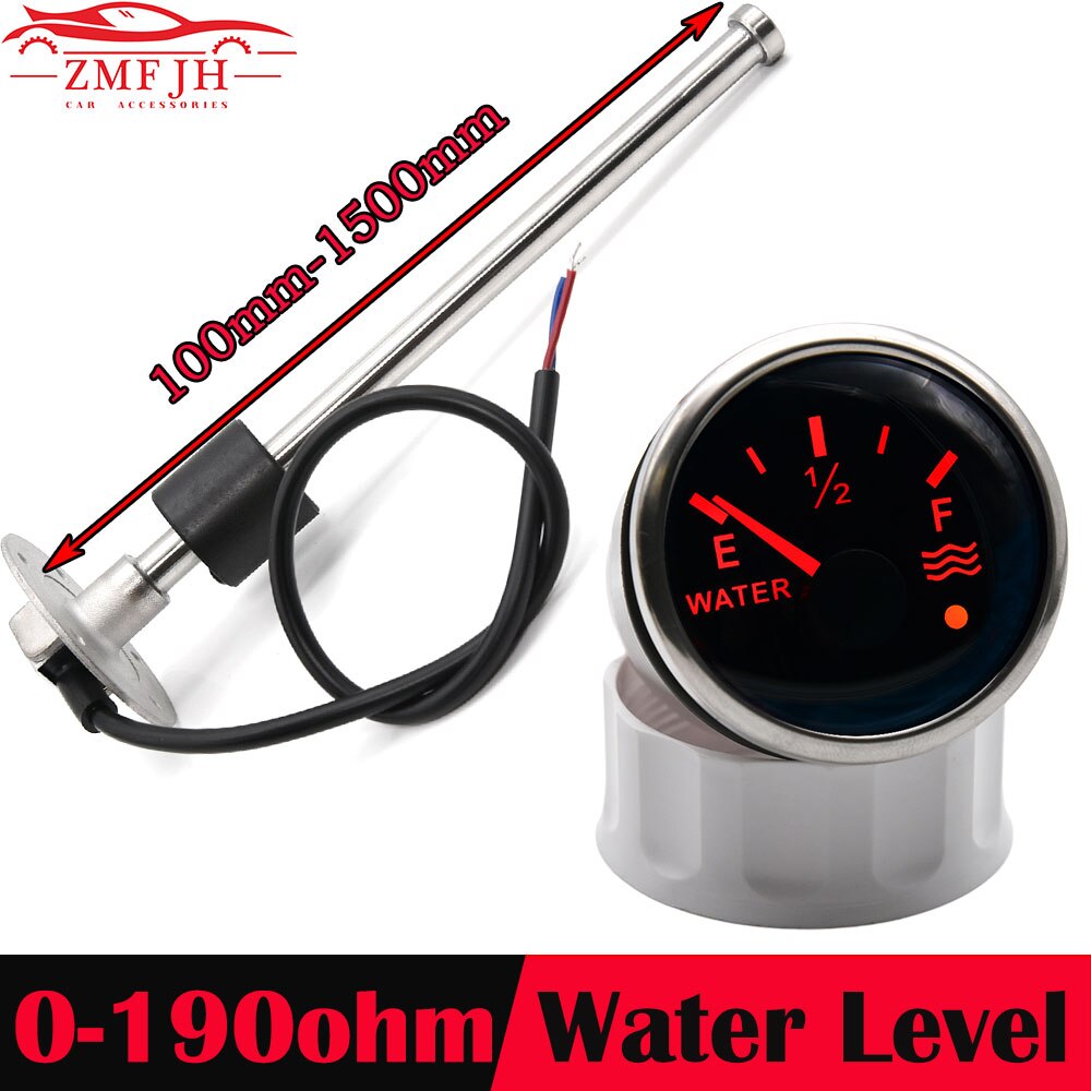 52mm Water Level Gauge with Warning Light For Water Level Sensor 100MM 125MM 150MM 200MM 300MM 400MM 0-190ohm Water Sender Unit