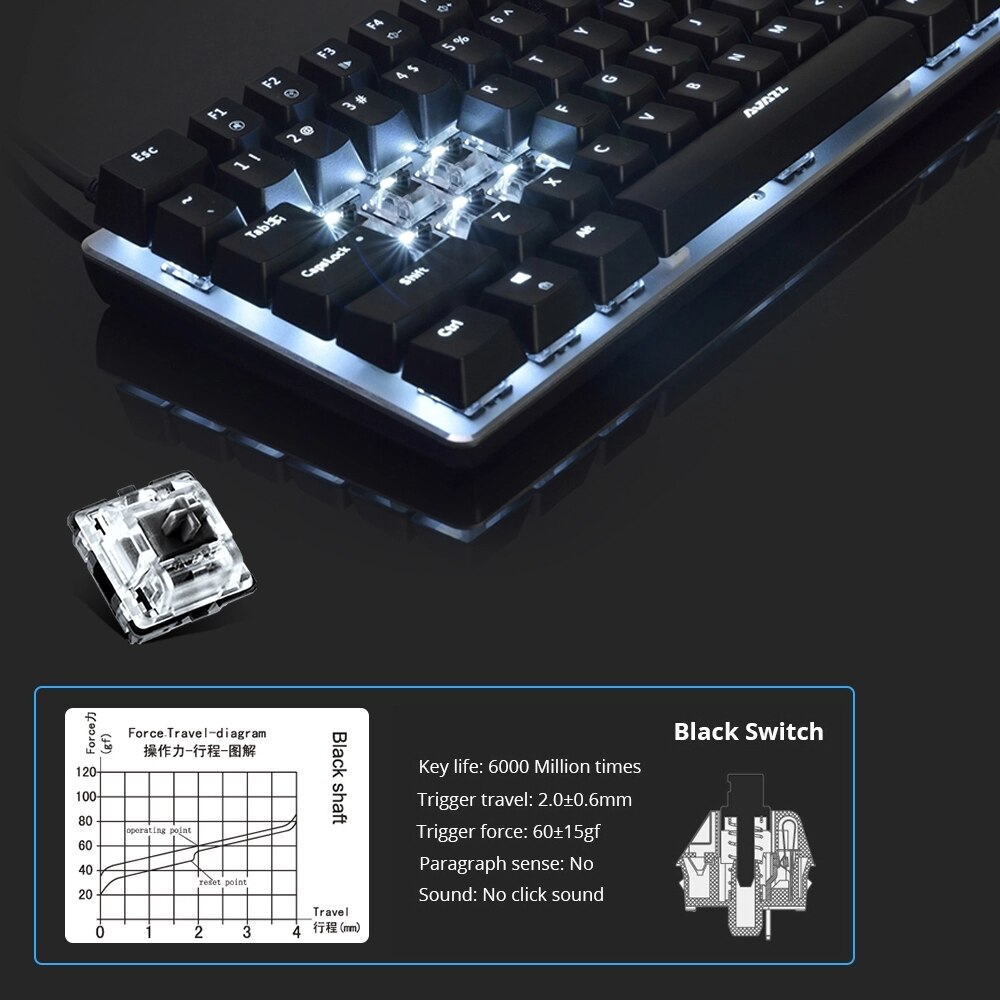 Mechanische Tastatur mit RGB/Weiß/Blau Beleuchtetes Optional Beleuchtung 82 Tasten Schwarz Grün Schalter Mechanische PC Tastatur