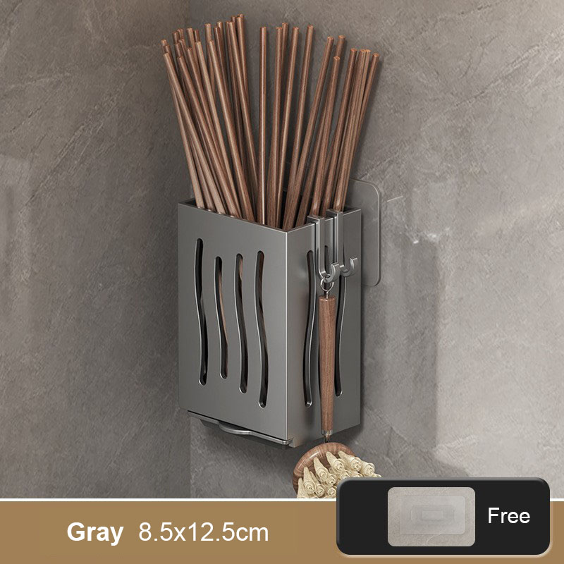 Wall Mounted Kitchen Cutlery Organizer Abs Plastic Chopsticks Spoon Holder Kitchen Utensil Drying Drain Rack Tableware Box ﻿: Light Grey