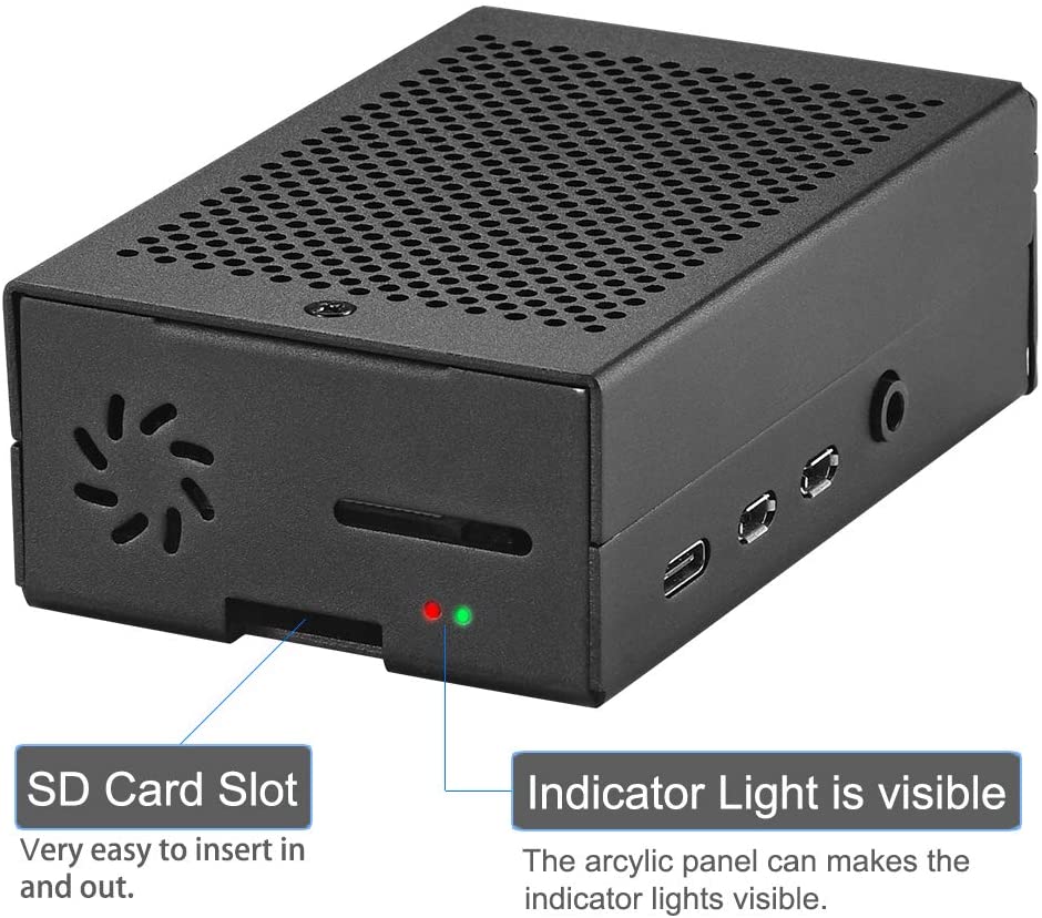 Raspberry pi 4b caixa de metal com ventilador de refrigeração pendurado e 4 dissipadores de calor placa demo acessório caso para raspberry pi 4 modelo b/4b