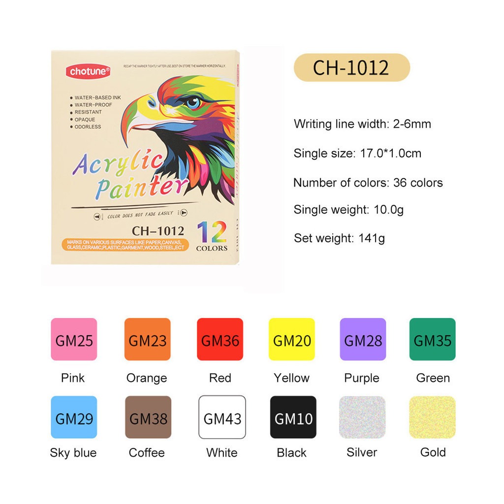 Marqueur acrylique Gouache à Double extrémité 12/24/36 couleurs, pigment étanche, marqueur Graffiti pour bricolage, fournitures de bureau et scolaires: Rose