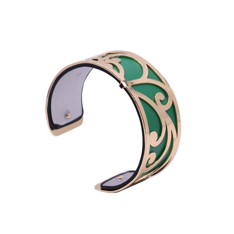 Interchangeable Leather Cuff Bracelet Bangles with Gold Color Flower Shaped Manchette Femme Bijoux Bracelet for Women: WZ0112
