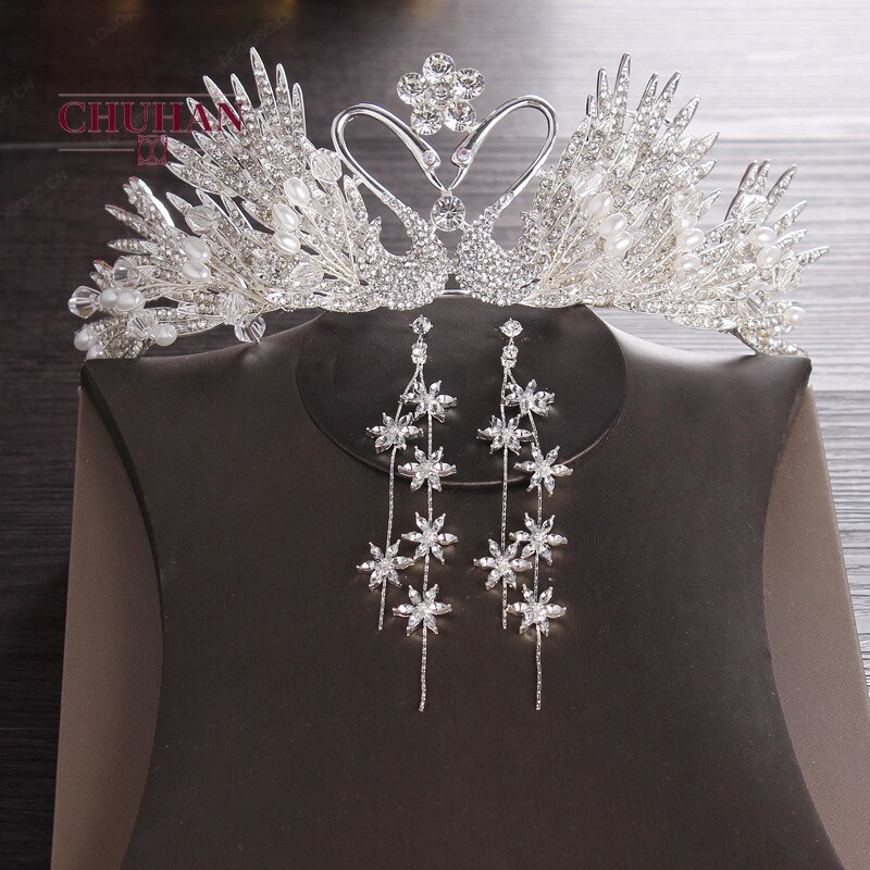 CHUHAN ensembles de bijoux de mariée coiffure accessoires de cheveux de mariage couronne collier boucles d'oreilles 3 pièces accessoires de mariage C357