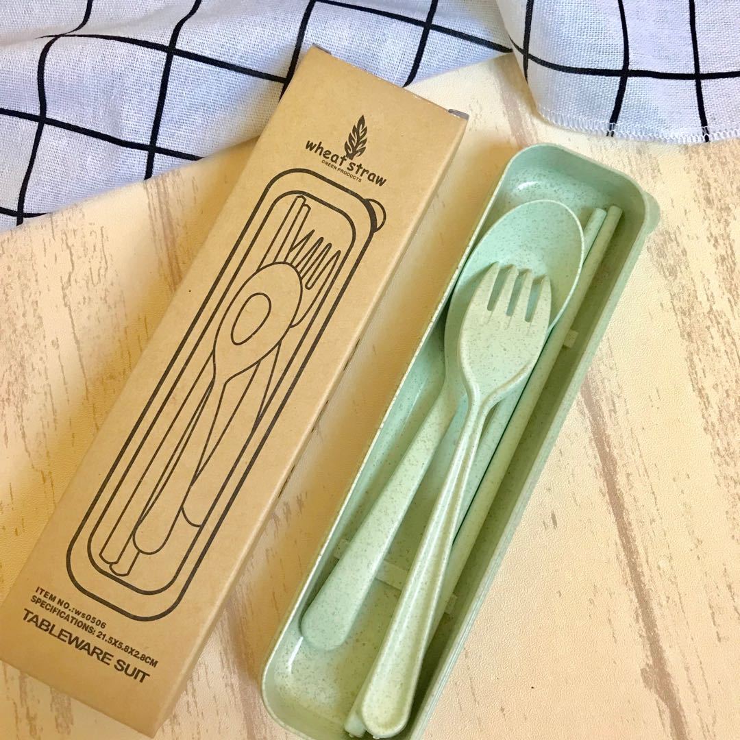 3pcs/Set Travel Cutler Portable Cutlery Box Kids Children Dinnerware Sets Chopsticks Fork Spoon Travel Cutlery Kitchen Tableware: as the picture4
