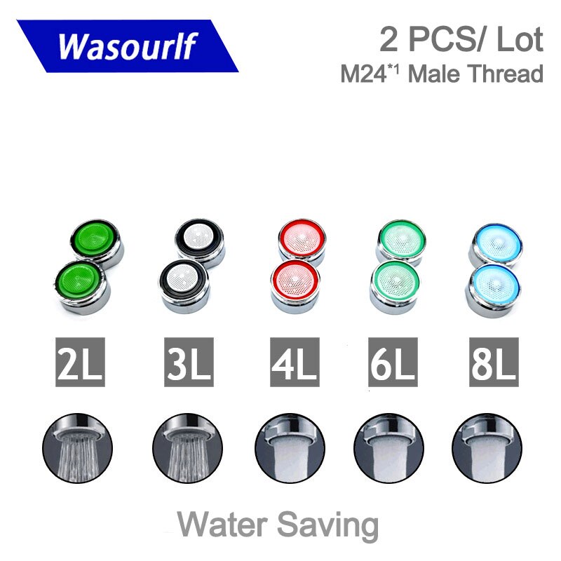 Wasourlf 2 uds aireador de grifo de ahorro de agua M24 rosca macho 2L 3L 4L accesorios de repuesto para grifo de cocina montaje burbujeador baño