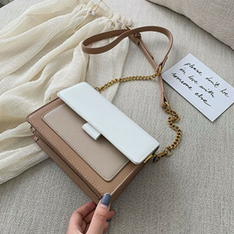 Newest Women Dating Party Satchel Ladies PU Leather Panelled Mini Handbag Messenger Shoulder Bag Crossbody Bags Satchel: White