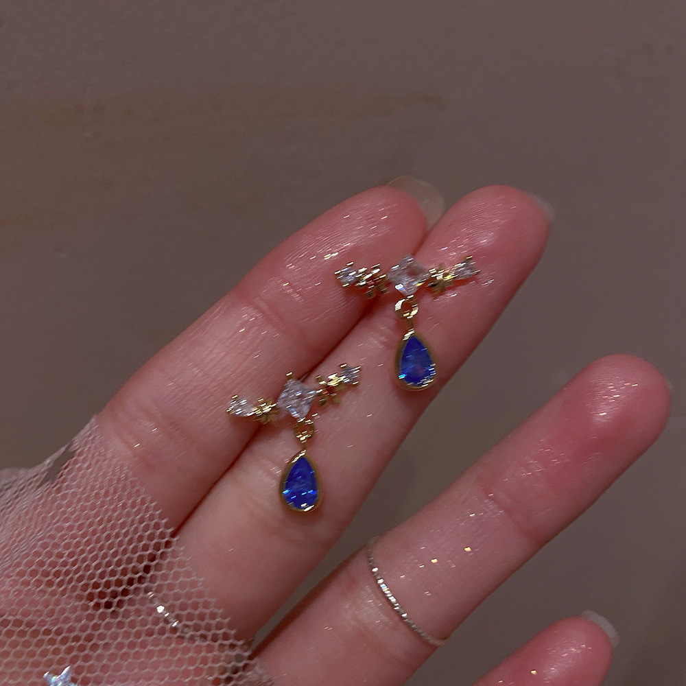 Boucles d'oreilles géométriques simples en cristal brillant pour femmes, goutte d'eau, bijoux fins multicolores,
