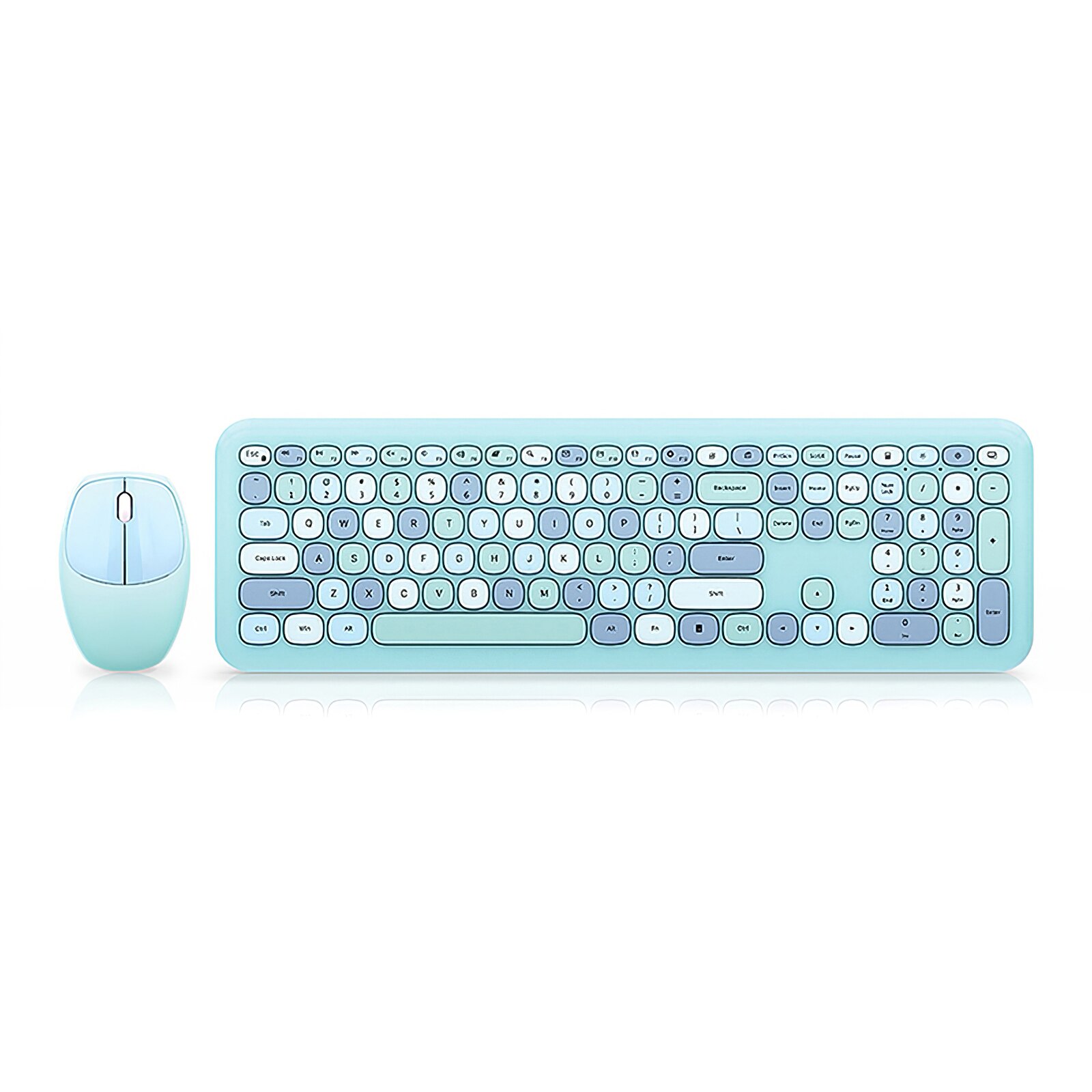 Sweet Mixed Color Cute Portable 2.4Ghz Wireless Keyboard Mouse Set Girl Universal Desktop Notebook Office Keyboard And Mouse: blue mixed color