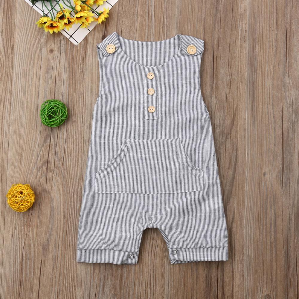 Pudcoco Pasgeboren Baby Jongen Meisje Een Stuk Outfit Kleding Gestreepte Mouwloze Leuke Romper Casual Knoppen Jumpsuit Voor 0- 18M Baby