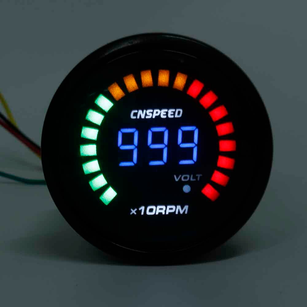 CNSPEED 2"52mm Car Auto Digital Tachometer Gauge 0~10000 RPM Meter 20 LED Smoked Lens Light Display Tacho Only fit 4 6 8 CYL