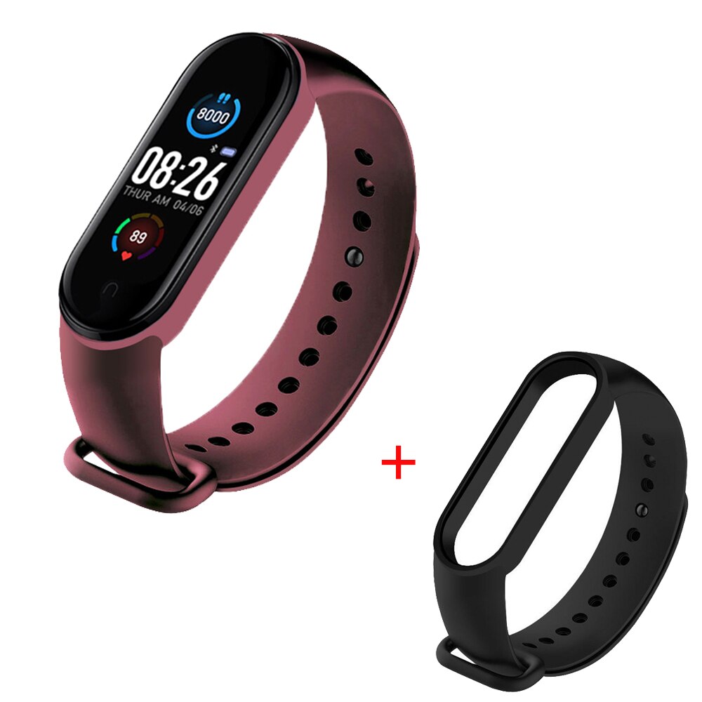 Smart Digitale Horloges Bluetooth Verbinding Call Bericht Herinnering Gezondheid Hartslag Monitoring Fitness Armband Wekker: Wine Red  Black