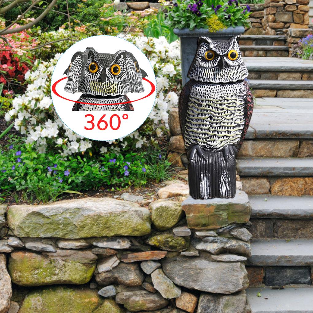 Realistic Bird Scarer Rotating Head Sound Owl Prowler Decoy Protection Repellent Pest Control Scarecrow Garden Yard Move