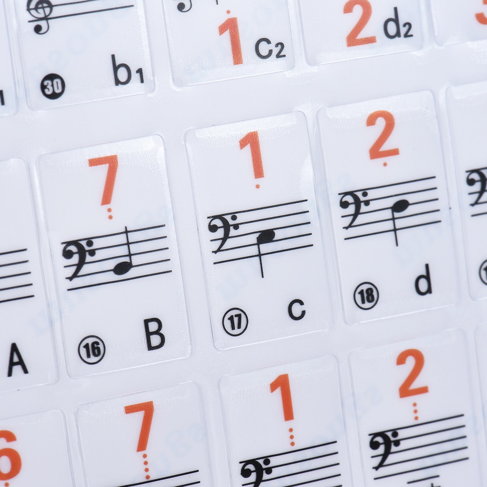 Genomskinlig 37 49 61 elektronisk klaviatur 88 tangenter piano stavnot klistermärke notationsversion & noter för vita tangenter