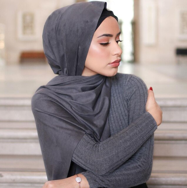 European and American Suede Hijab Autumn and winter single color Suede pure color turban Malaysia Suede long scarf: 3