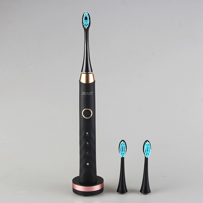 SEAGO-cepillo de dientes eléctrico sónico para adulto, recargable, inalámbrico, impermeable, automático, con 3 cabezales,: Black