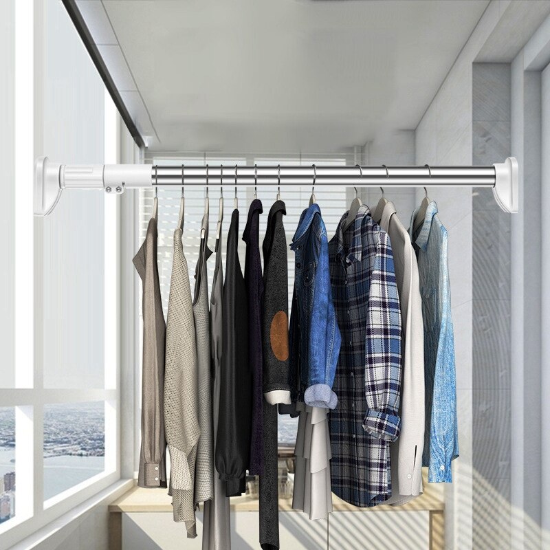 Secador de ropa con varilla ajustable telescópica de acero inoxidable, barra de tensión de acero inoxidable, carril de cuarto de baño, se puede usar