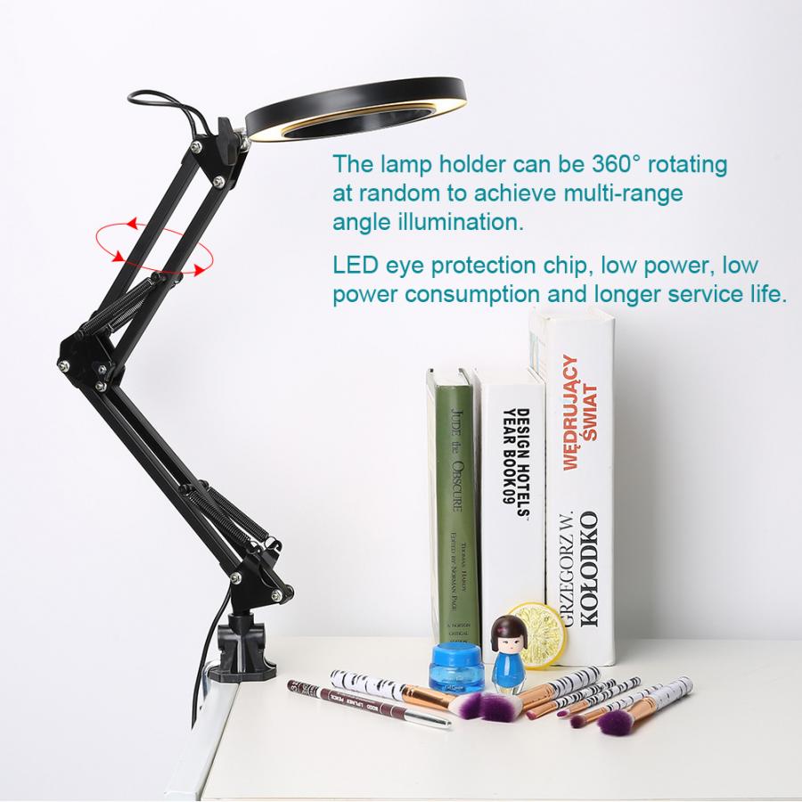 Klämma fäste led förstoringsglas lampa salong 5x förstoringslampa eyeliner manikyr tatuering skönhetsljus för tatuering tatuering tillbehör