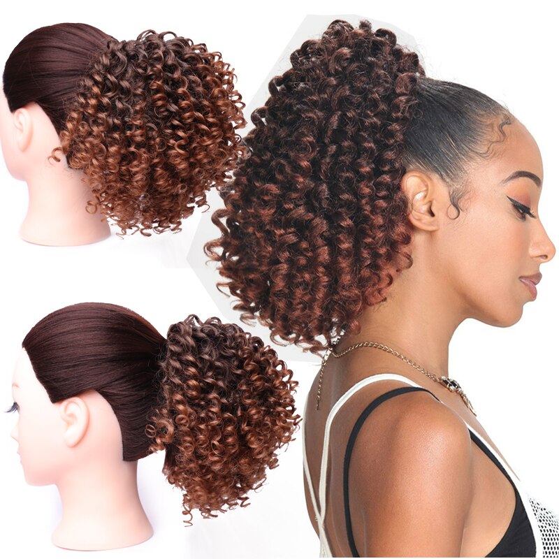 Jerry Curl Drawstring Puff Ponytail Afro Kinky Curly Hair Extension Synthetic Clip in African American Hair Extension 1PC/Pack