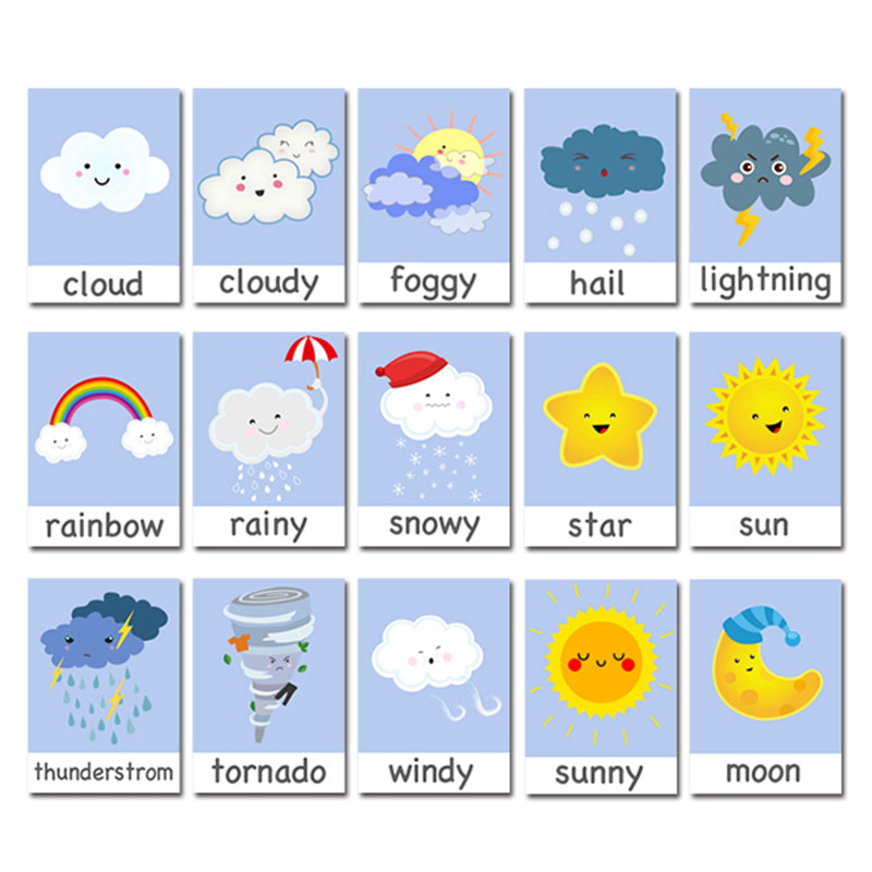 Kids Weather Flash Cards Learning Toys English Cards Weather Cognitive Learning Educational Toys Waterproof Cards Teaching Aids: A-Small style 15pcs