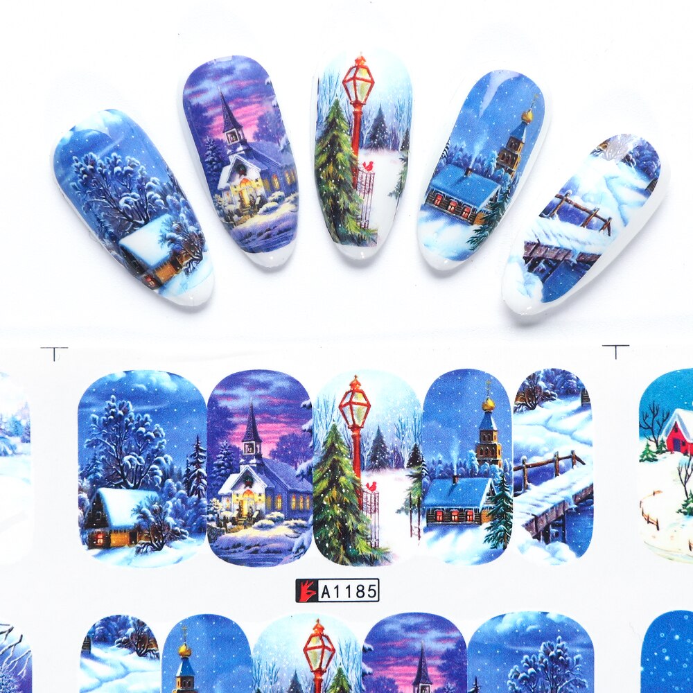 Deslizador de uñas de Navidad, 1 Uds., de uñas de Año de Papá Noel, Elk, muñeco de nieve, ciervo, tamaño grande, cubierta completa, pegatina de transferencia de uñas de agua GLBN/A-1