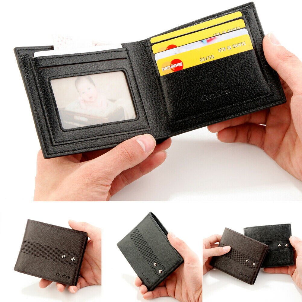 Men's classic bi-fold wallet solid color rivet purse slim hand card holder