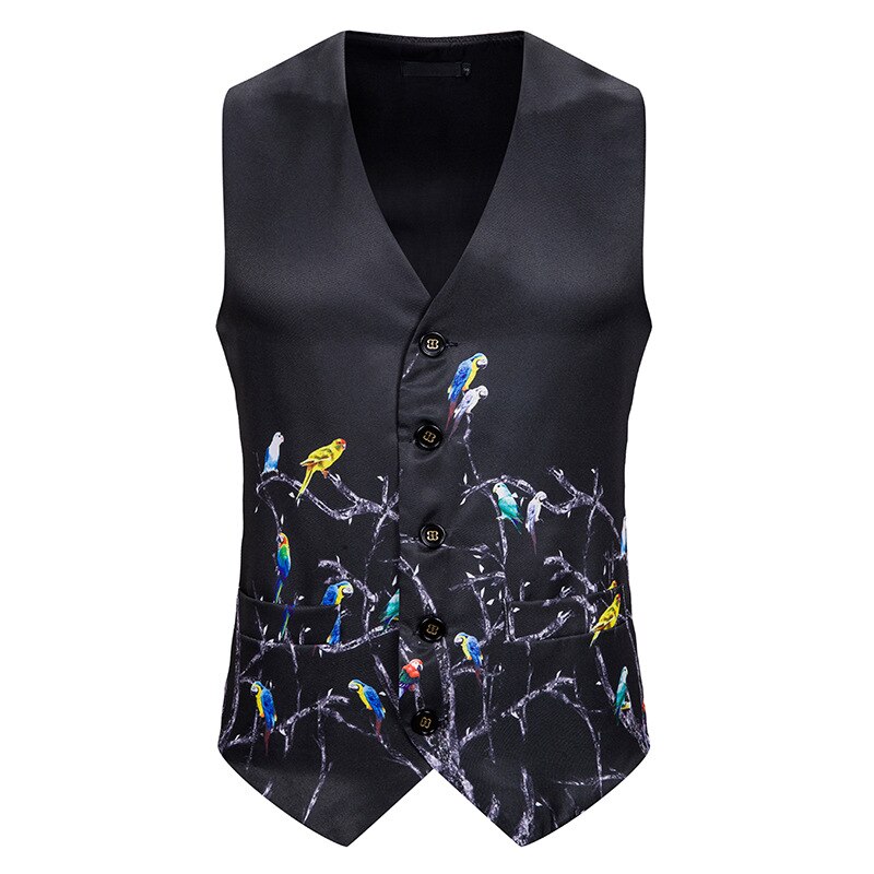 Mouwloze vesten herenvest casual heren s 3d print vogel enkelrijs vesten: Zwart / S