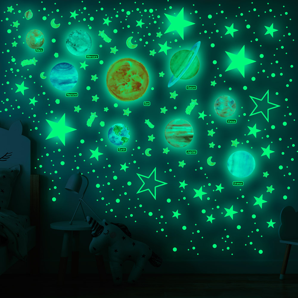 Green Light Solar System Planet Luminous Stickers Kids Baby Room Decoration Glowing Stars Decor Decals Glow in the Dark Stickers