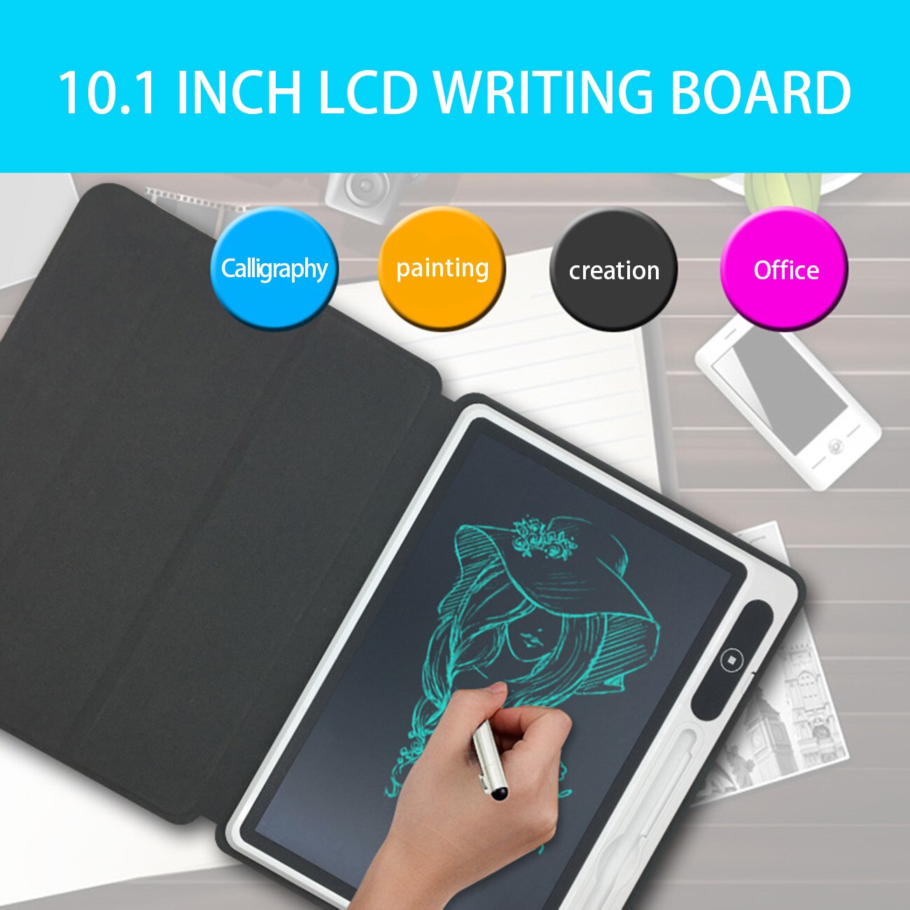 10.1 Inch LCD Writing Tablet Portable Digital Electronic Handwriting Pads Removable Tablet Business Drawing Leather Board