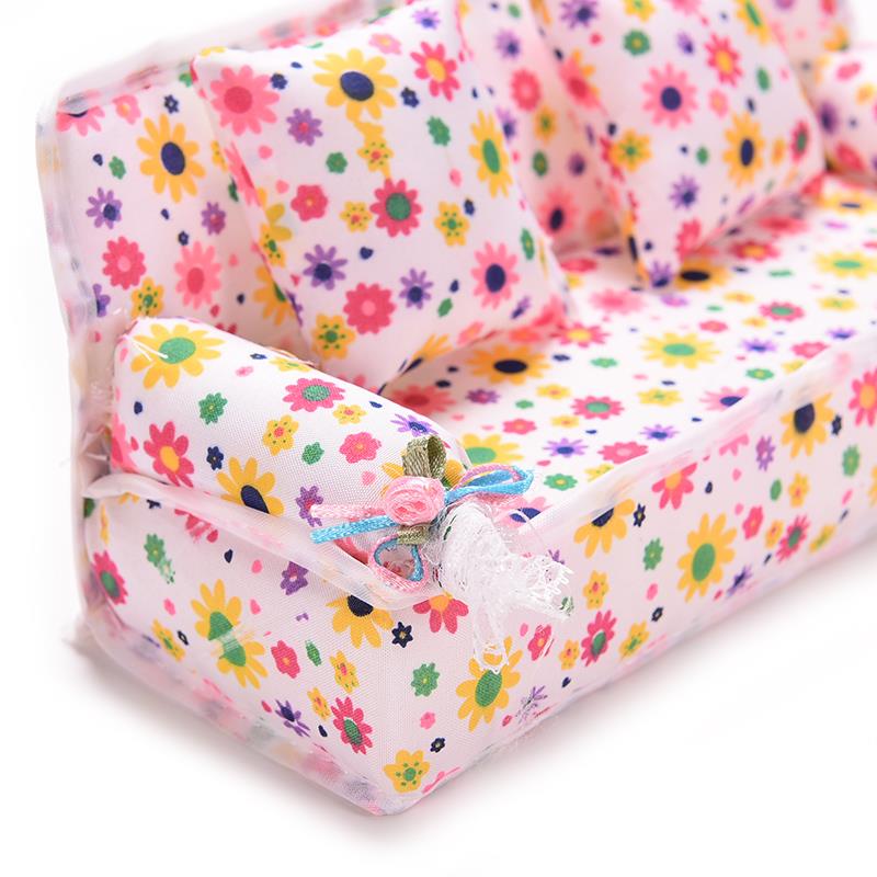 1 Set Poppenhuis Speelgoed Mini Poppenhuis Meubels Bloem Doek Sofa Couch Met 2 Volledige Kussens Voor s Accessoires verkoop